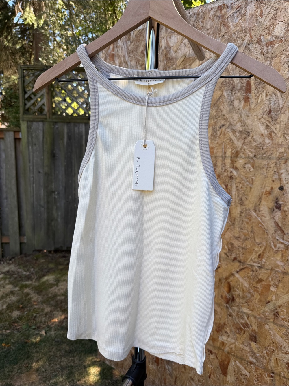 By Together Cream Ribbed Tank with Taupe Trim